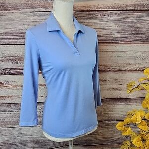 LANDS' END BLUE 3/4 SLEEVE SPLIT V-NECK PULLOVER TOP TEE